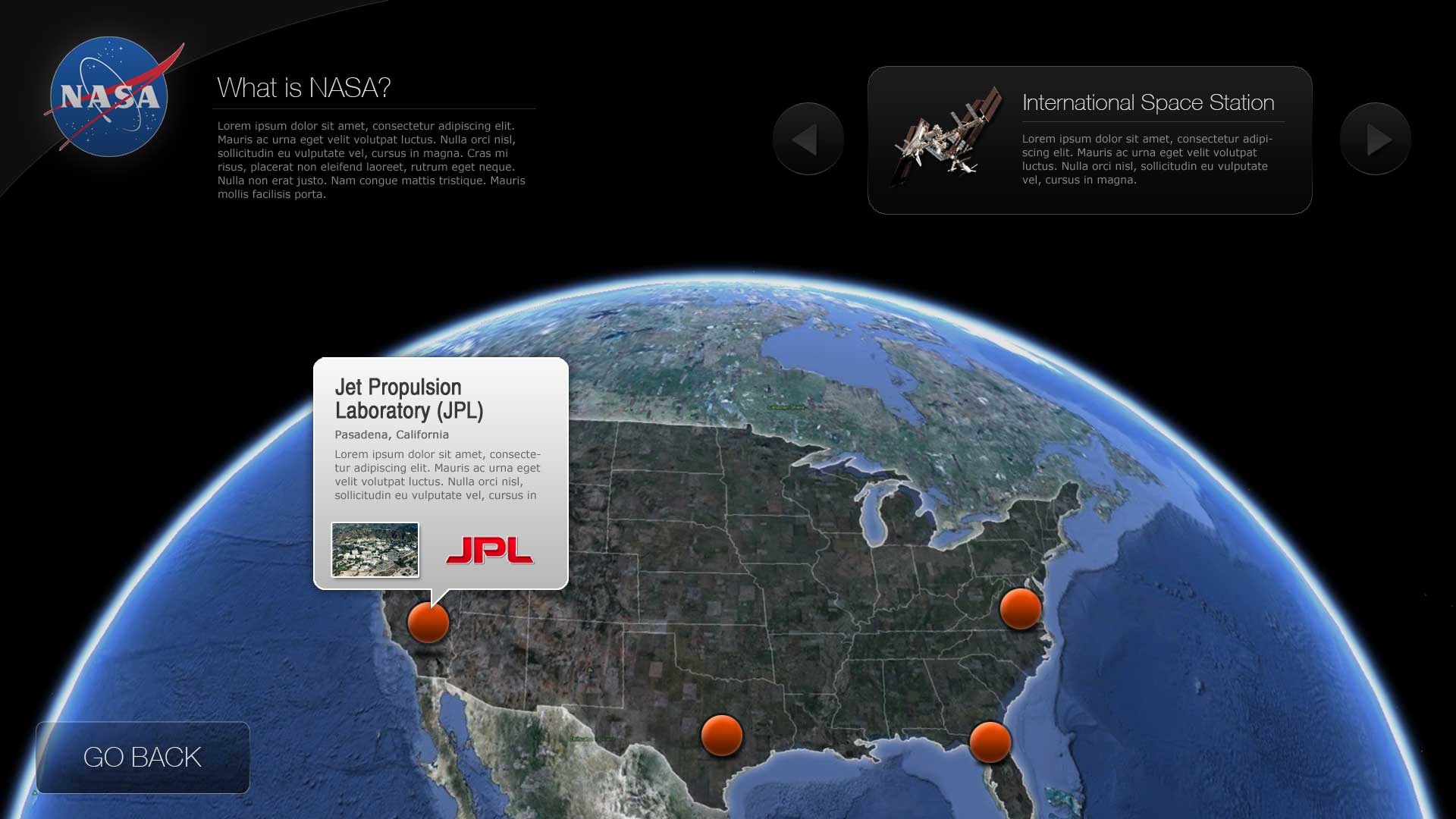 Space-themed kiosk application for Multimedia Development class