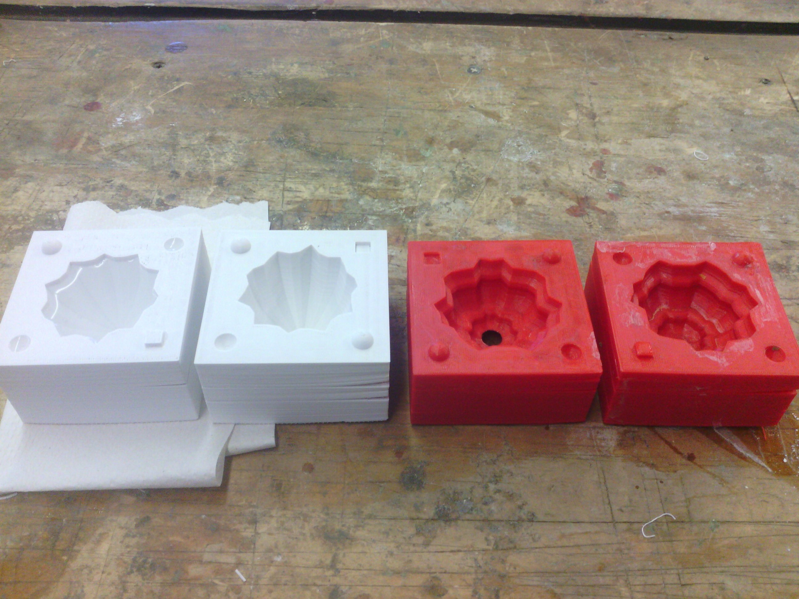 More experiments with 3D-printed two-part molds; refining the mold-generating and casting processes
