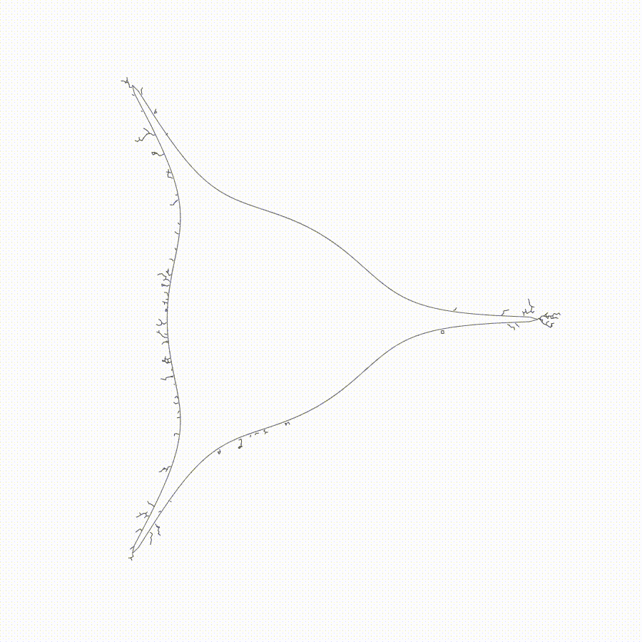Growth on a supershape with line rendering effect