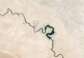 Differential growth seen in satelite image of a river